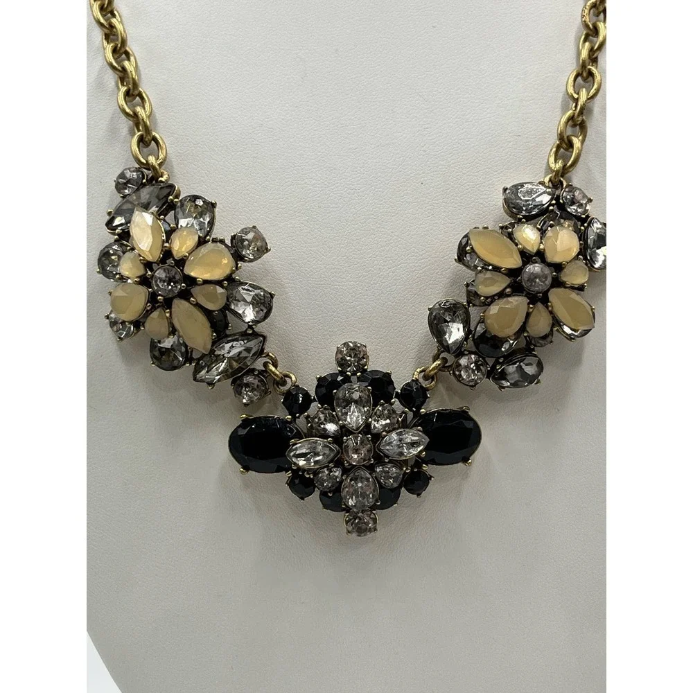 J. Crew Black Gray and Taupe Clear‎ Rhinestone Cluster Statement Necklace